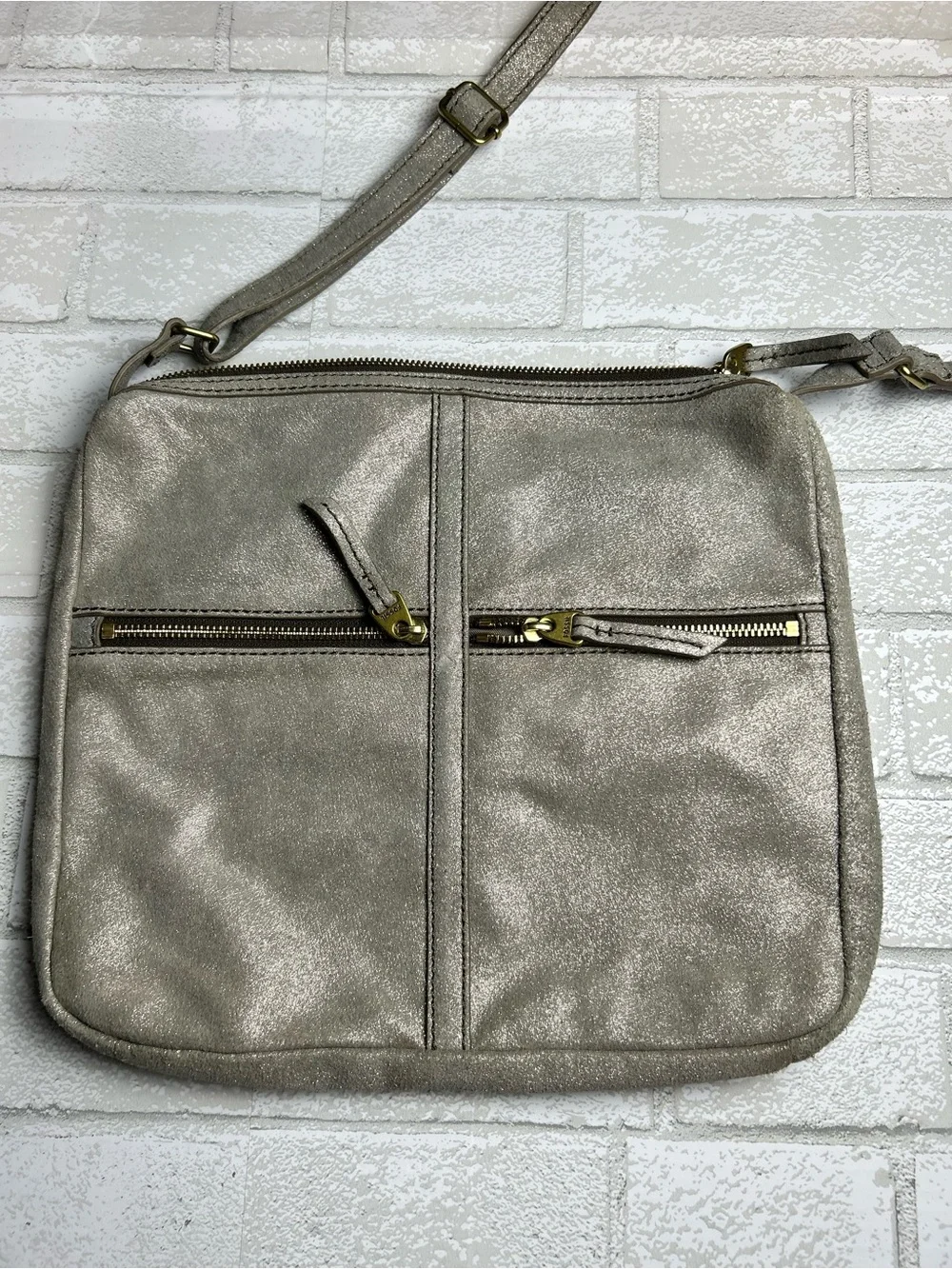 Fossil Women's Metallic Silver Shimmer Crossbody Bag - Minimalist Everyday Carry